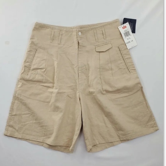 Vtg Levis Dockers Shorts Wmns 14 Linen Blend Beige Tan Bareback 32x9 80s 90s NWT - Picture 15 of 15